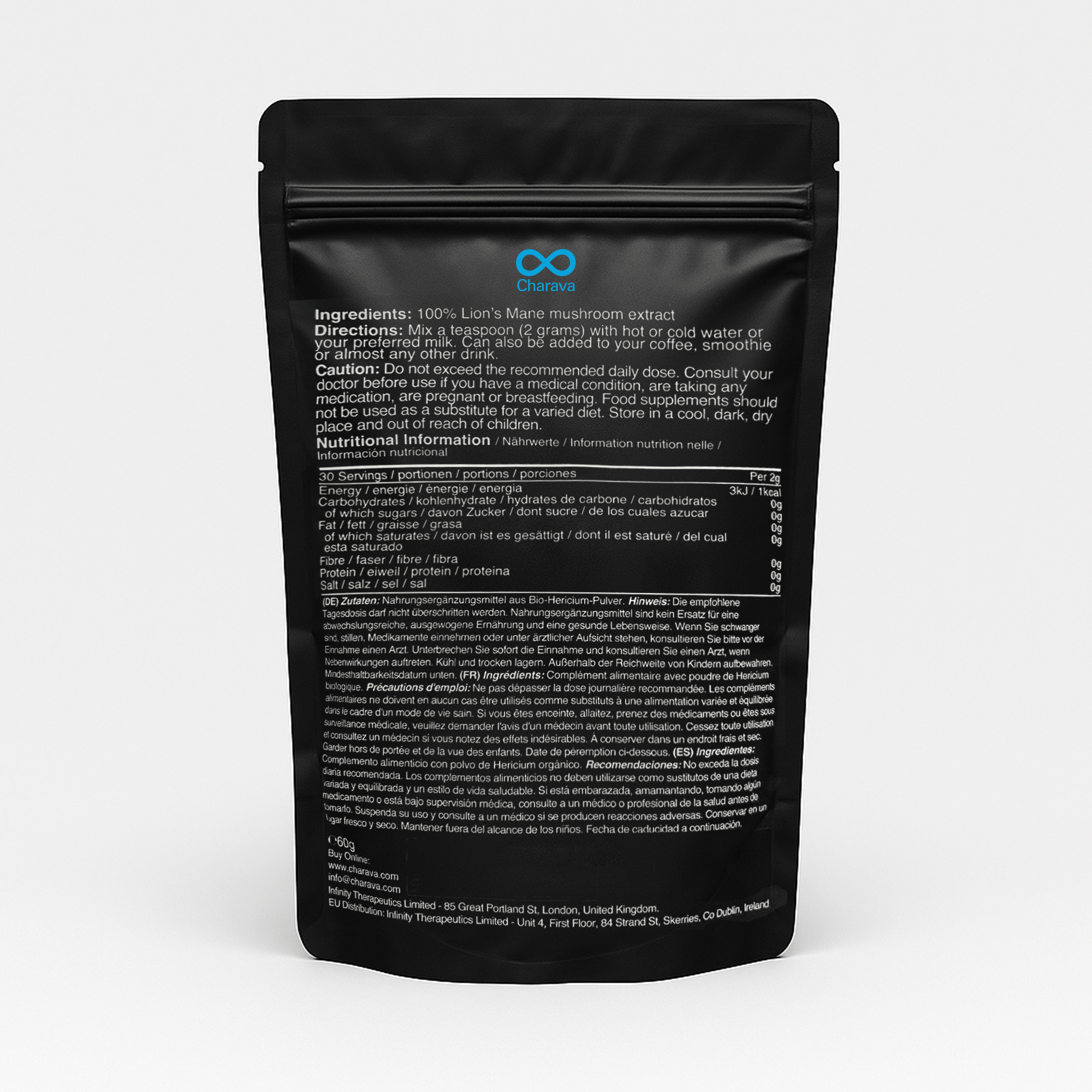 Lion's Mane Powder - 60 Grams - 30 Servings - Charava UK