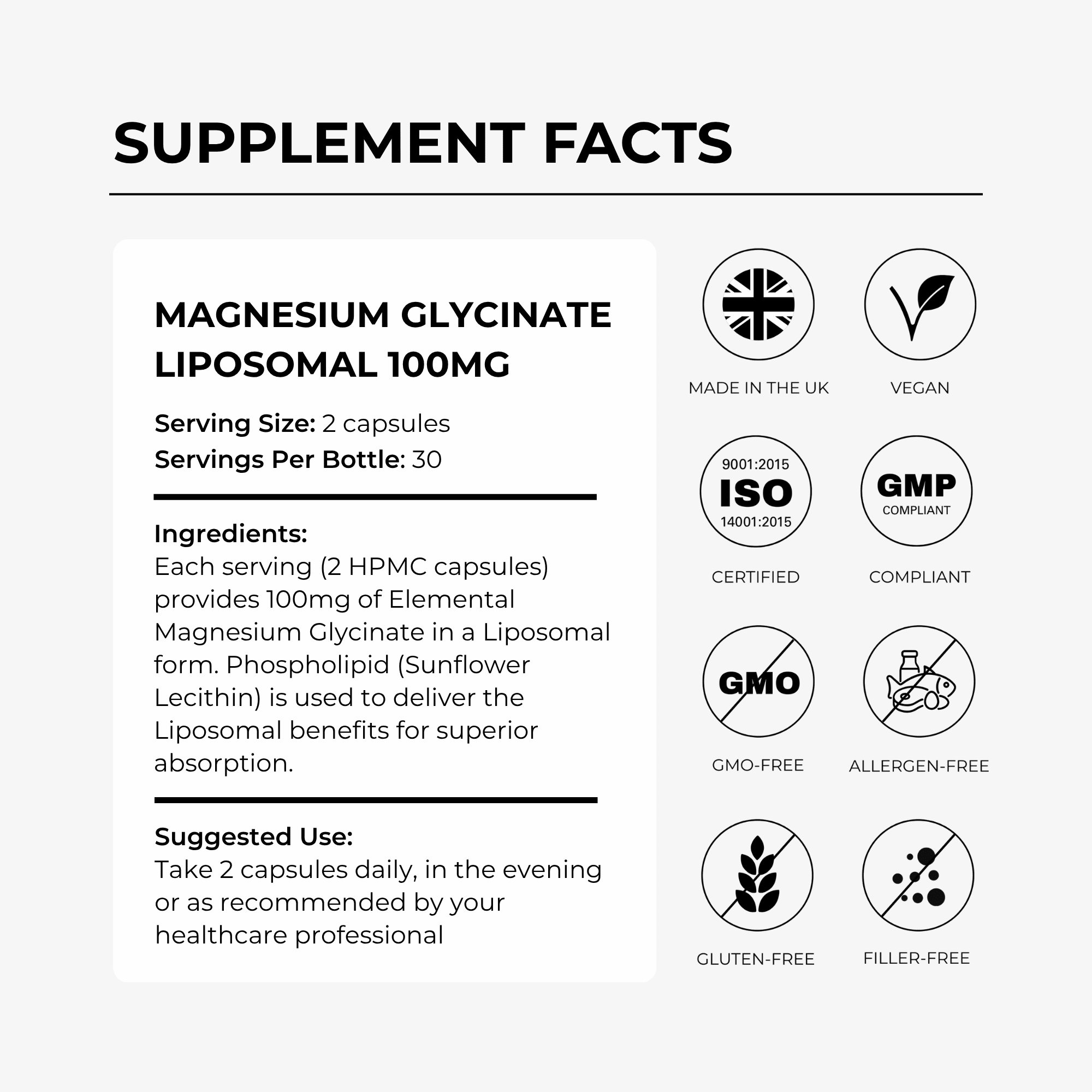 Magnesium Glycinate - Liposomal (100mg) - Charava UK