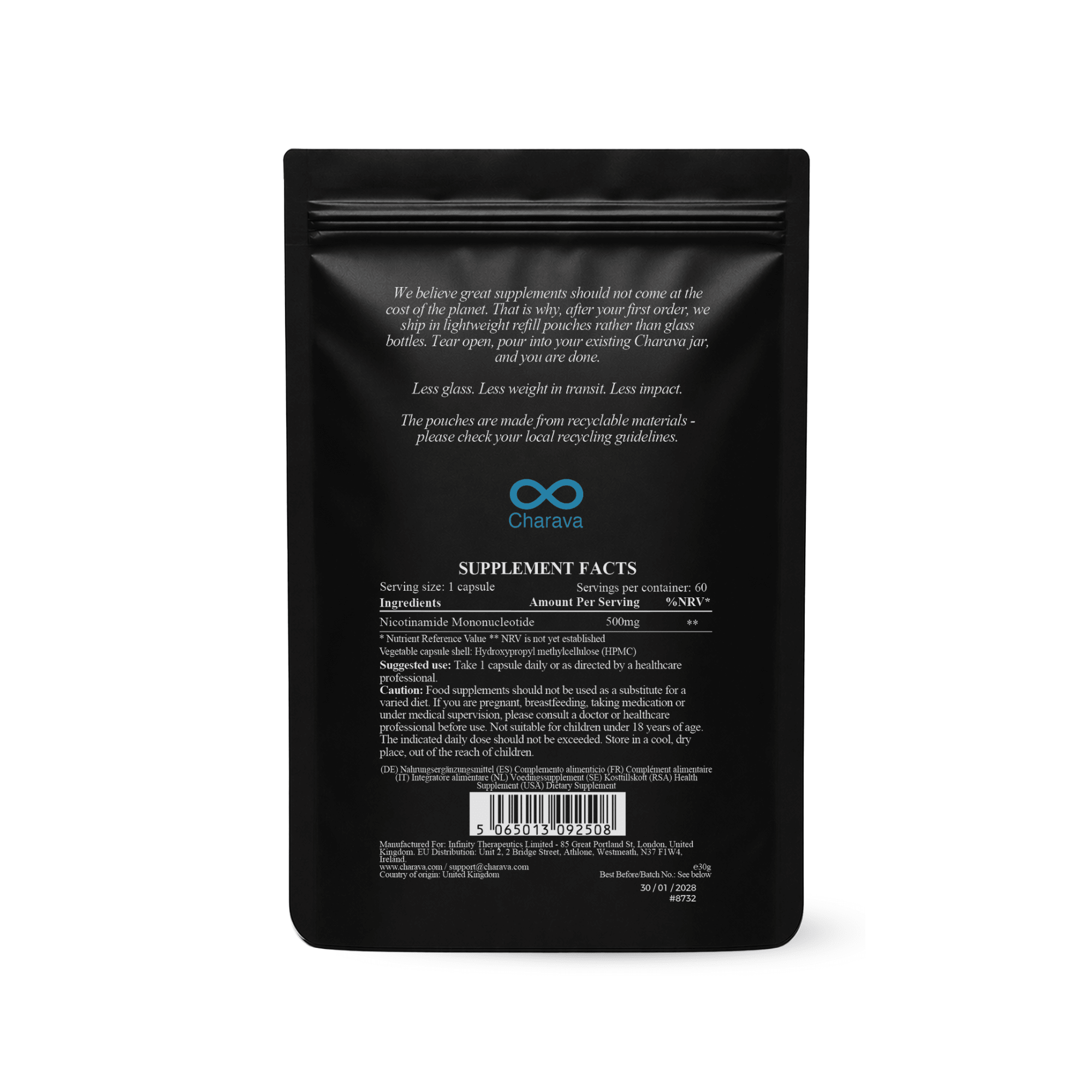 NMN 500mg (60x) (Pouch) - Charava UK