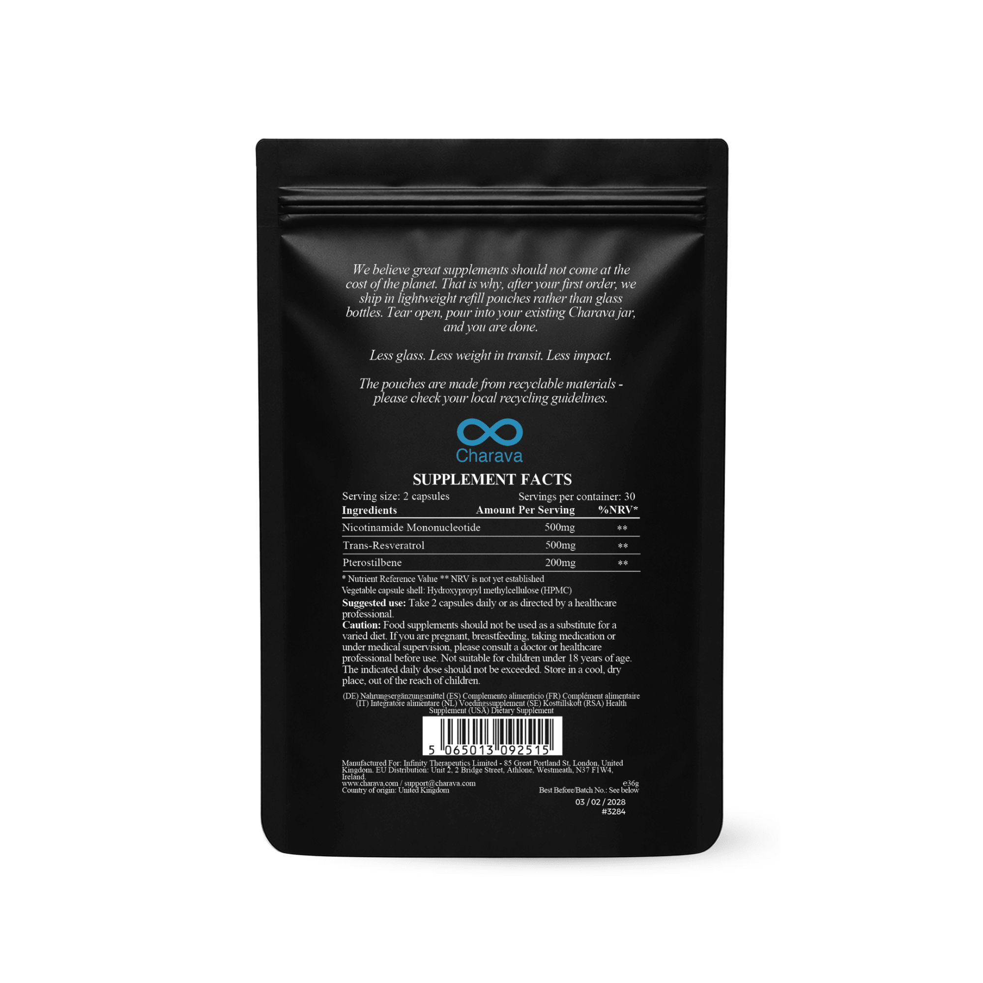 NMN+1200 (NMN, Resveratrol, Pterostilbene) (Pouch) - Charava UK