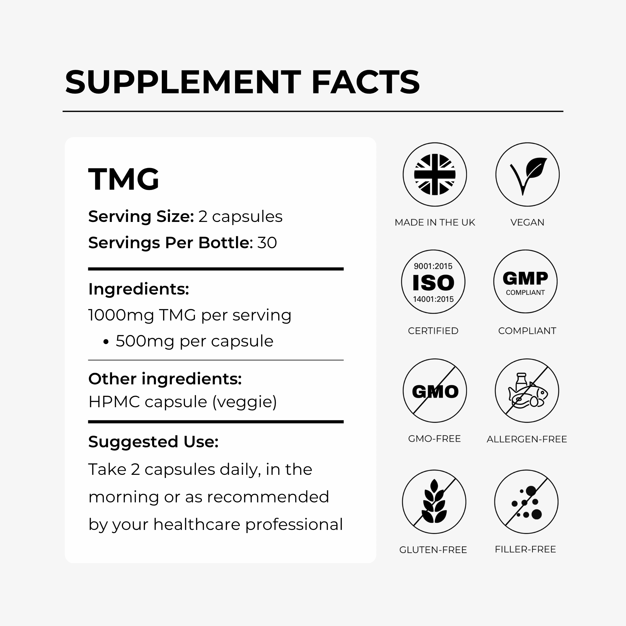 TMG 1000mg (Trimethylglycine) - Charava UK