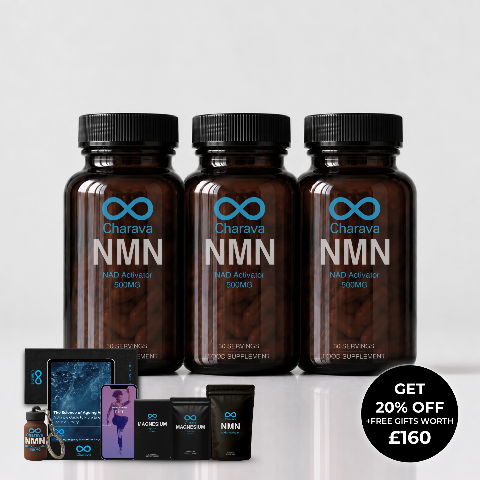 Charava NMN bottles and free welcome gifts