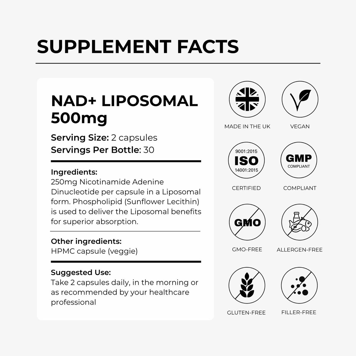 NAD+ 500mg - Liposomal - Charava UK