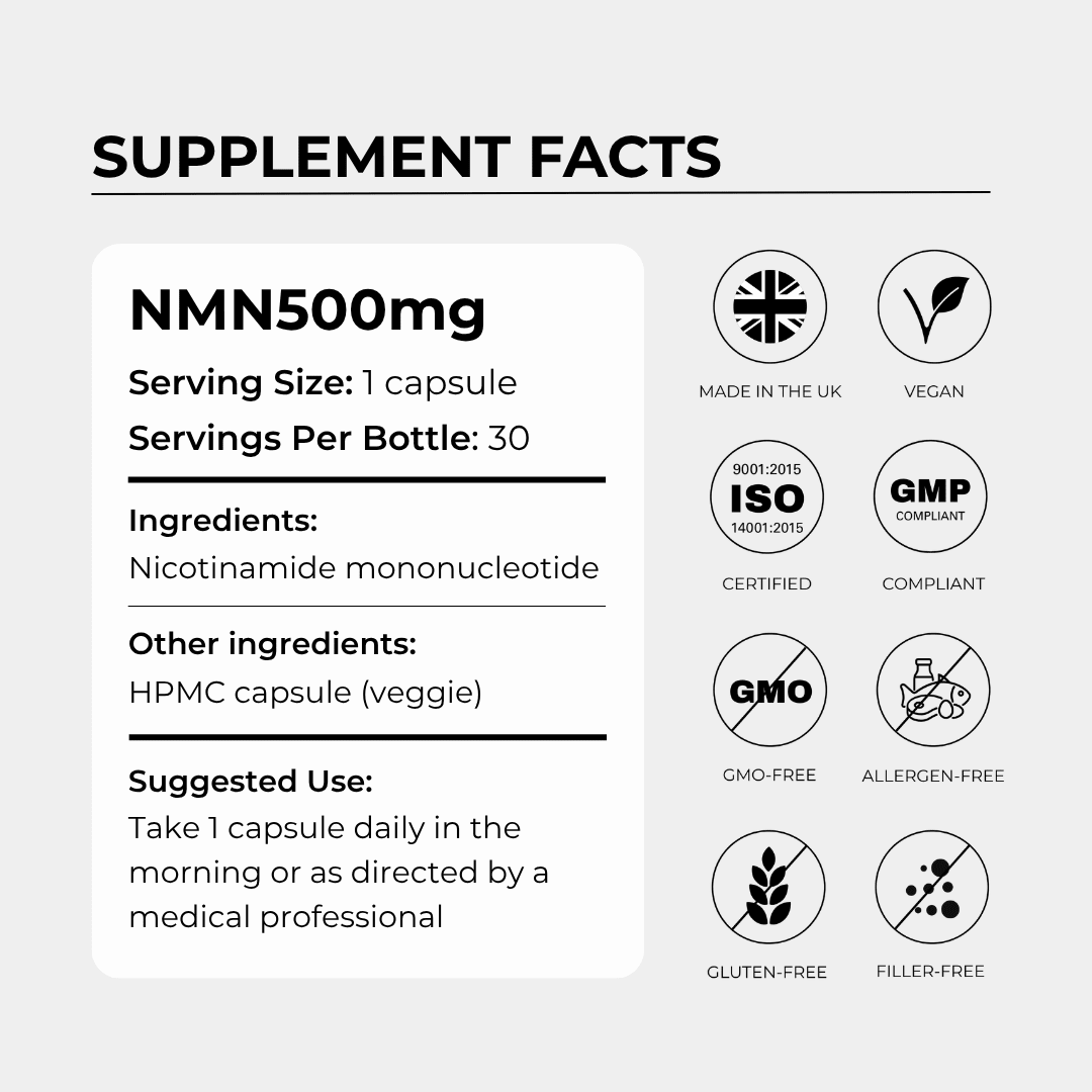 NMN 500mg (30 Capsules) - Charava UK
